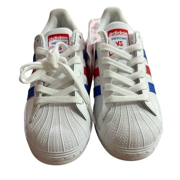 Adidas FV2806 Original Superstar Sneakers White, Blue Red Kids Size 4 New NWT - Picture 3 of 7